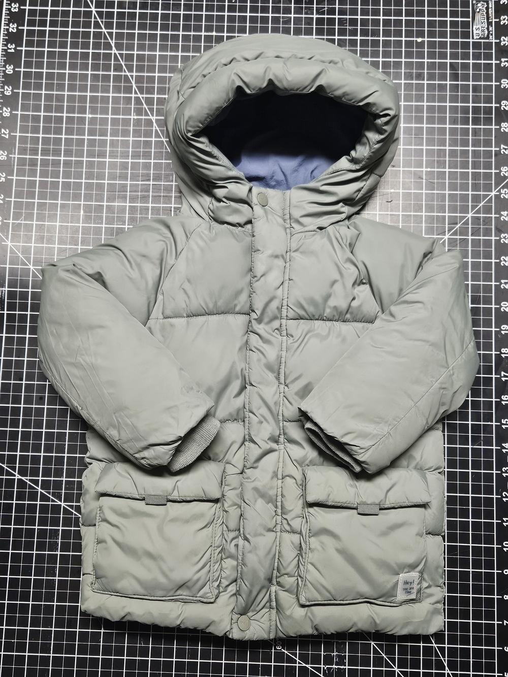 Zara Toddler Kids Warm Puffer Hooded Jacket Sage Green Blue Size 3-4 Fall Winter